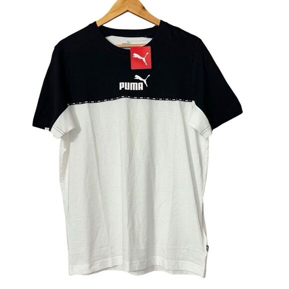 Puma Essentials Block Tape Tee black Mens size Medium NEW - Picture 1 of 10